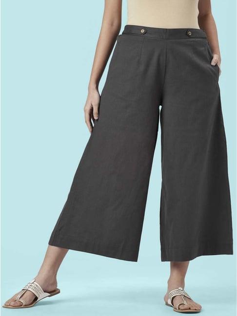 akkriti by pantaloons grey cotton mid rise culottes
