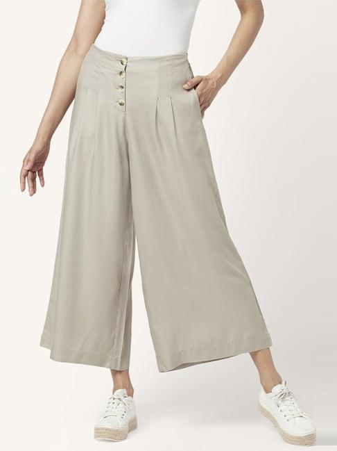akkriti by pantaloons grey mid rise culottes