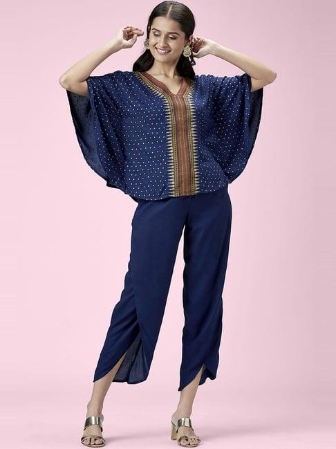 akkriti by pantaloons indigo blue printed top dhoti pant set