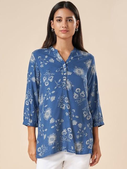 akkriti by pantaloons indigo blue printed tunic