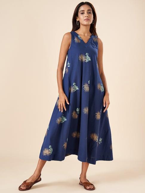 akkriti by pantaloons indigo cotton printed a-line dress