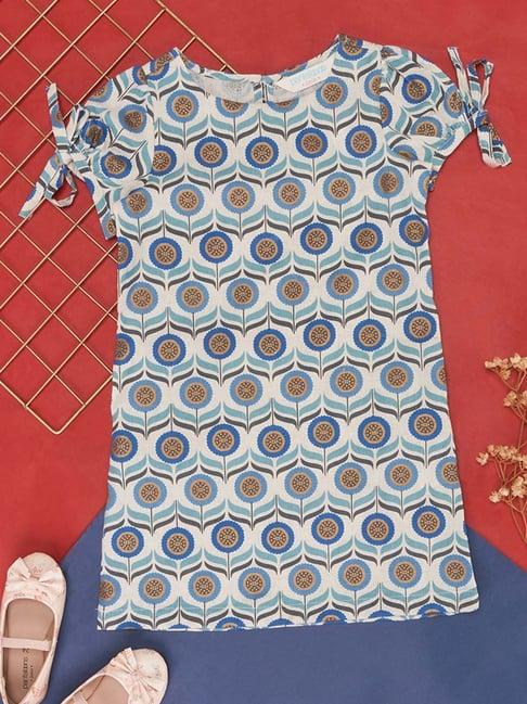 akkriti by pantaloons kids blue & brown cotton printed dress
