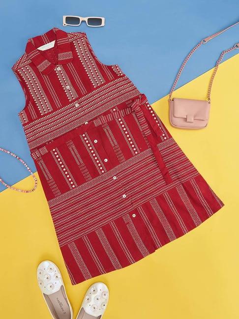 akkriti by pantaloons kids maroon printed dress