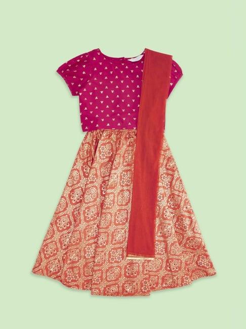 akkriti by pantaloons kids pink & orange printed lehenga cholis