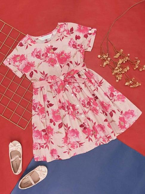 akkriti by pantaloons kids pink cotton floral print dress