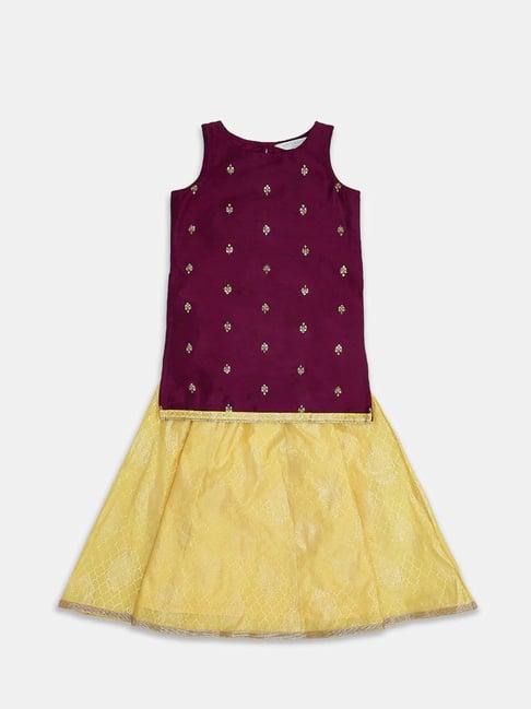 akkriti by pantaloons kids purple & gold embroidered kurta set