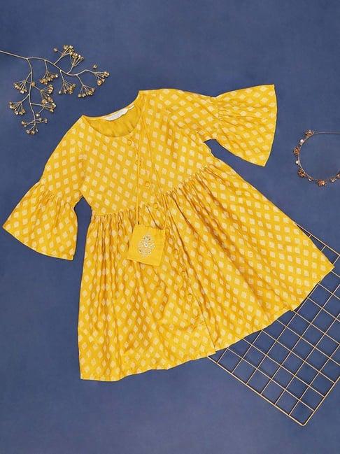 akkriti by pantaloons kids yellow printed dress