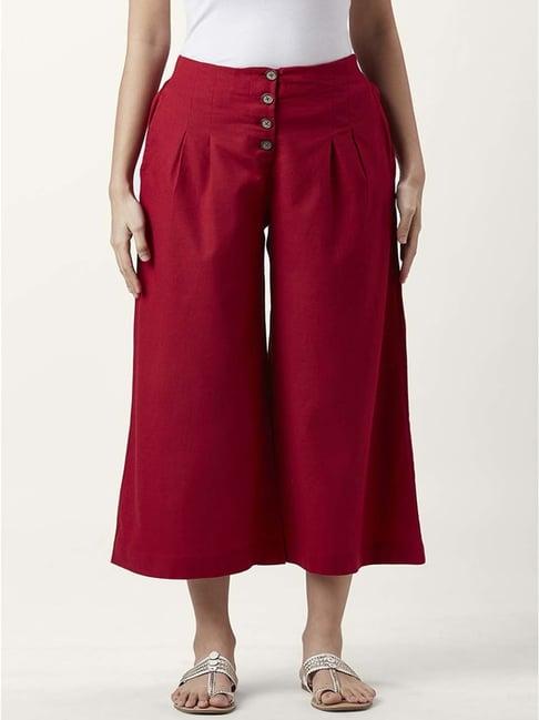 akkriti by pantaloons maroon cotton mid rise culottes