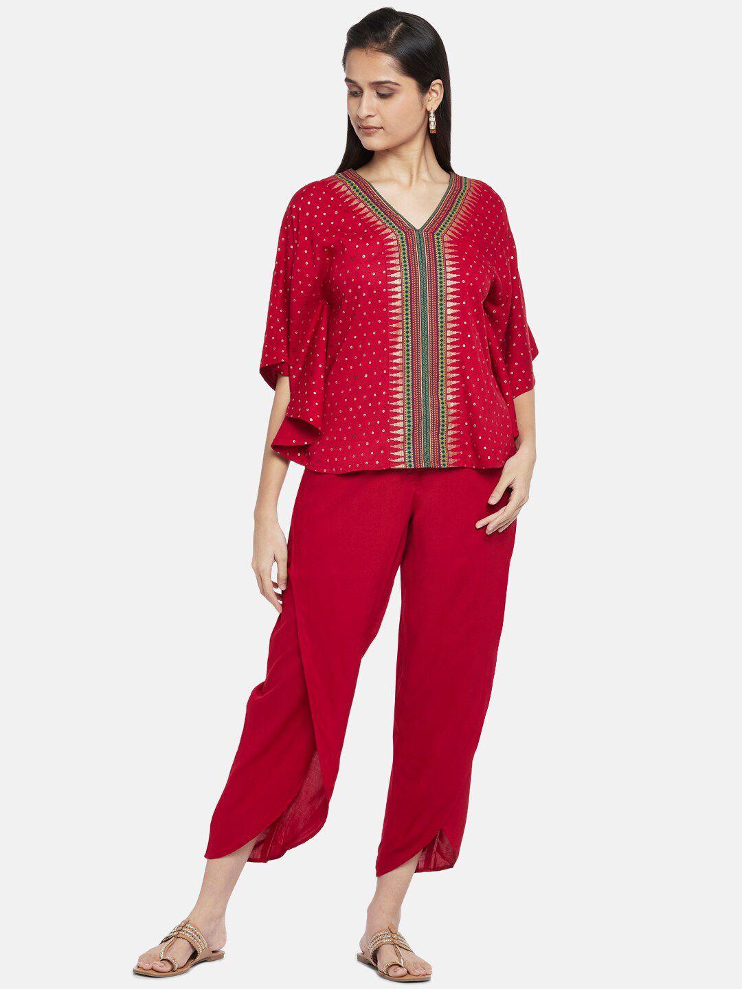 akkriti by pantaloons maroon kaftan top with trousers