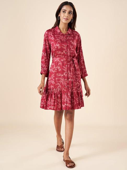 akkriti by pantaloons maroon printed shirt dress