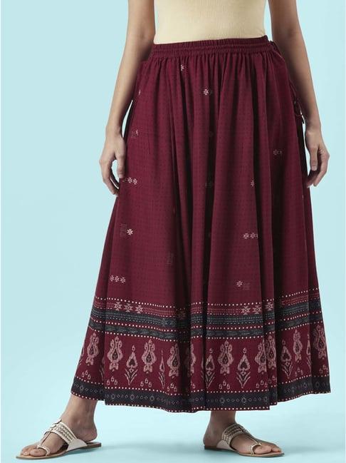 akkriti by pantaloons maroon printed skirt