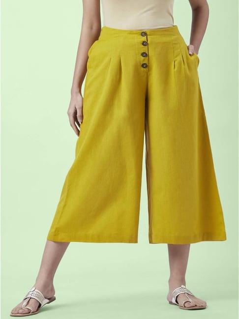 akkriti by pantaloons mustard cotton mid rise culottes