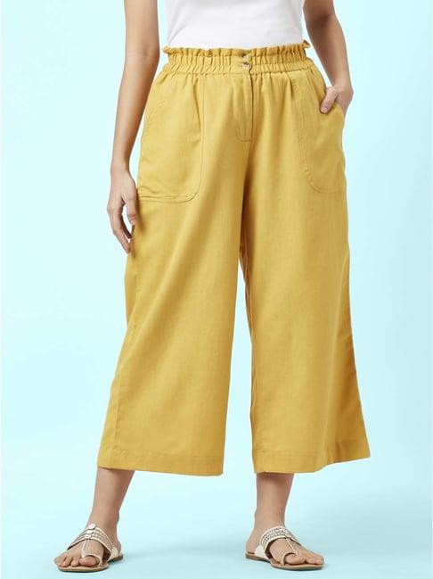 akkriti by pantaloons mustard cotton mid rise culottes