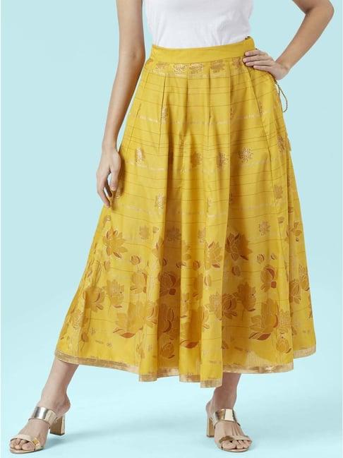 akkriti by pantaloons mustard floral print skirt