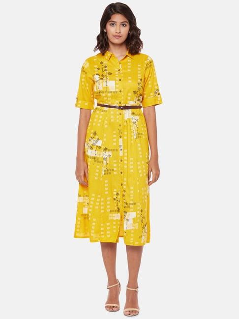 akkriti by pantaloons mustard printed a-line dress