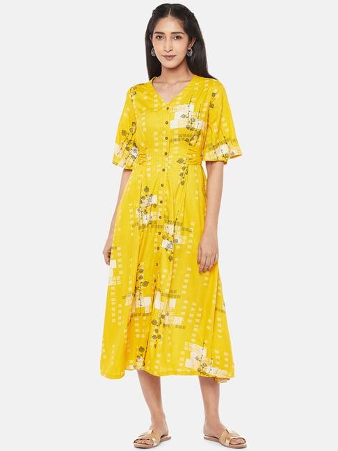 akkriti by pantaloons mustard printed a-line dress