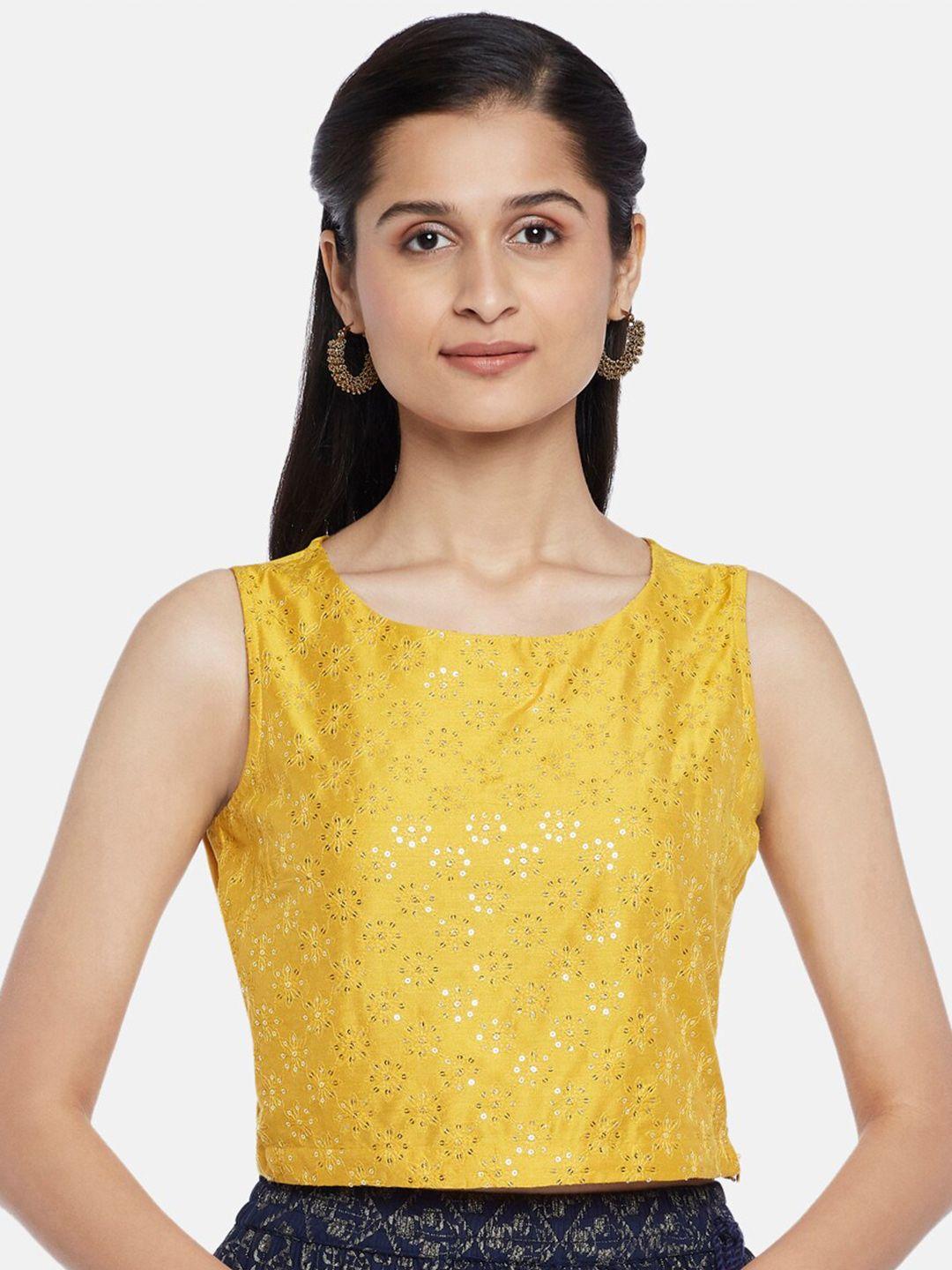 akkriti by pantaloons mustard yellow embellished crop top