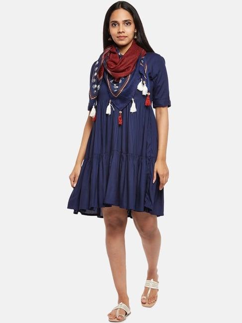 akkriti by pantaloons navy a-line dress with scarf