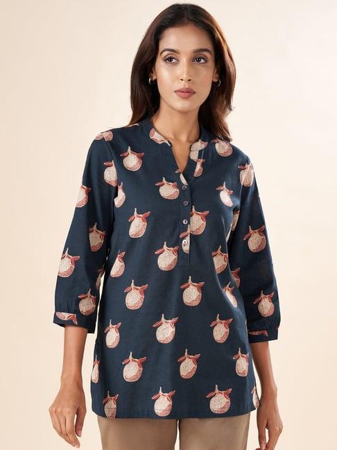 akkriti by pantaloons navy cotton printed tunic