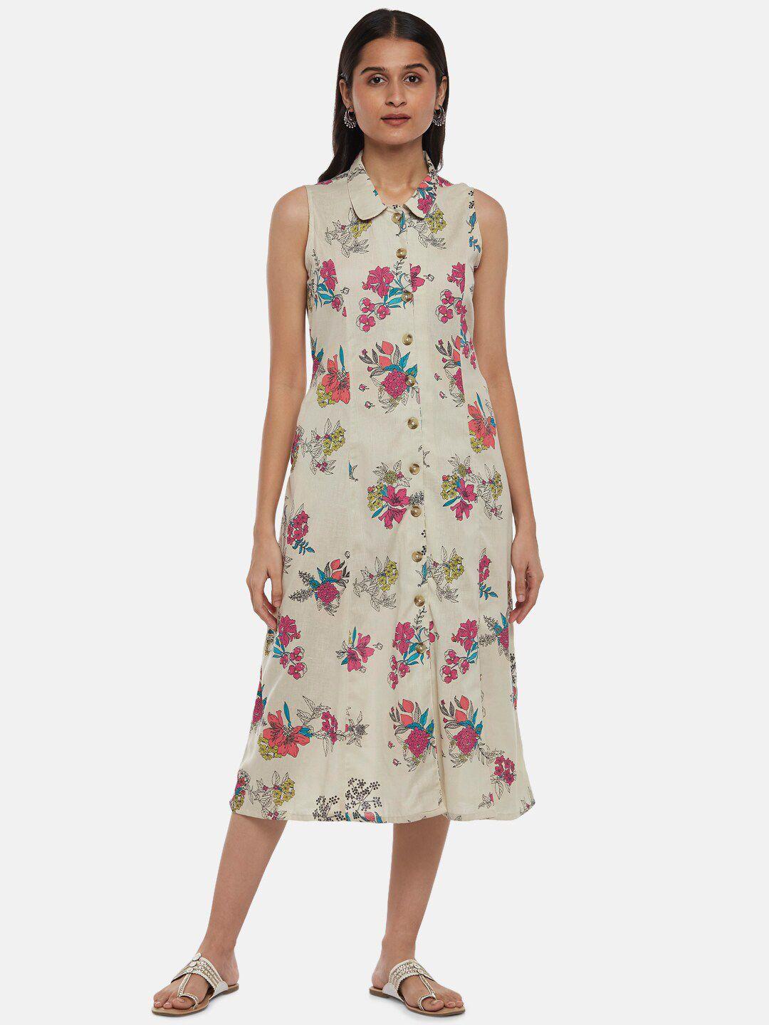 akkriti by pantaloons off white & hushed violet floral a-line midi dress