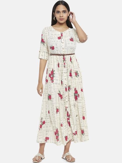 akkriti by pantaloons off-white floral print a-line dress