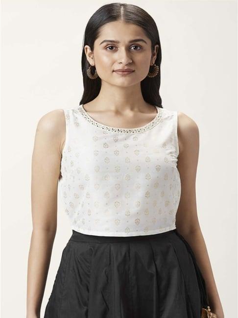 akkriti by pantaloons off-white printed crop top