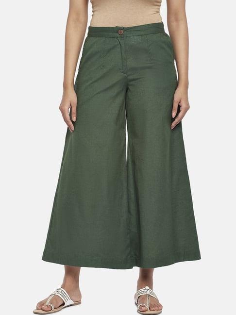 akkriti by pantaloons olive green cotton mid rise culottes