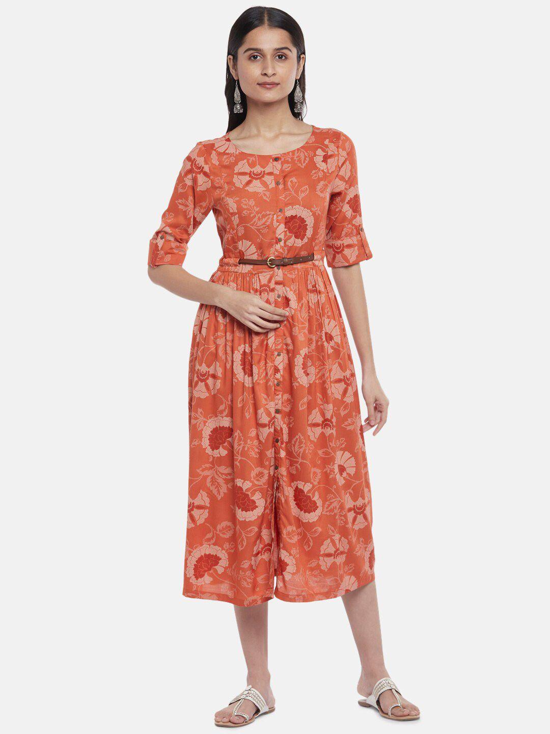 akkriti by pantaloons orange & coral ethnic motifs midi dress