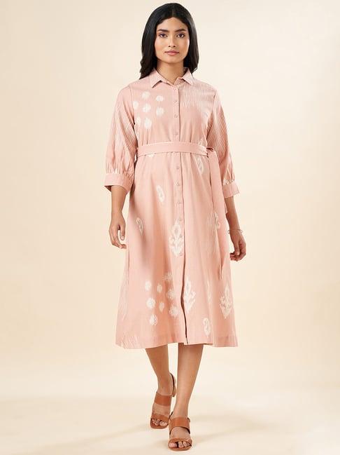 akkriti by pantaloons peach cotton printed shirt dress