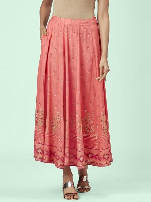 akkriti by pantaloons peach printed skirt