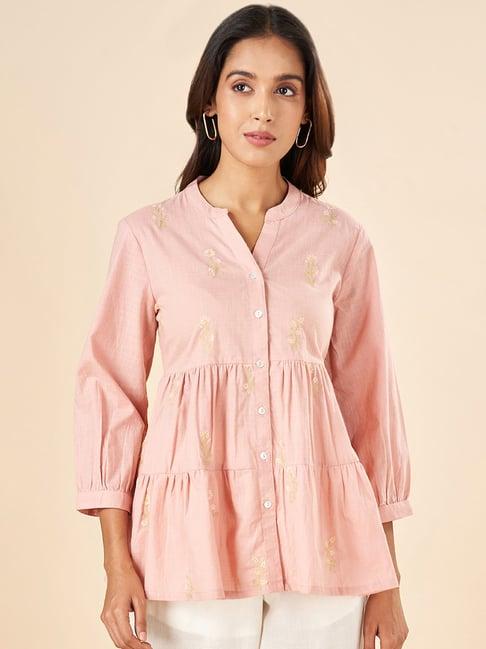 akkriti by pantaloons pink cotton embroidered tunic