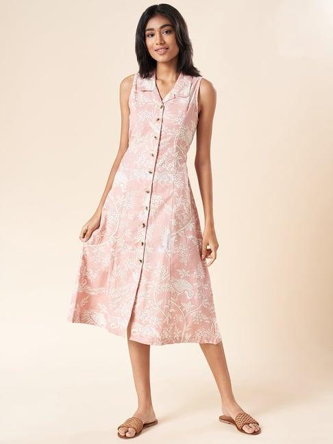 akkriti by pantaloons pink cotton floral print shirt dress