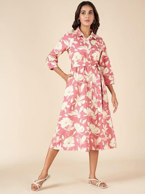akkriti by pantaloons pink cotton printed a-line dress