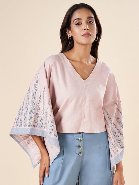 akkriti by pantaloons pink cotton printed top