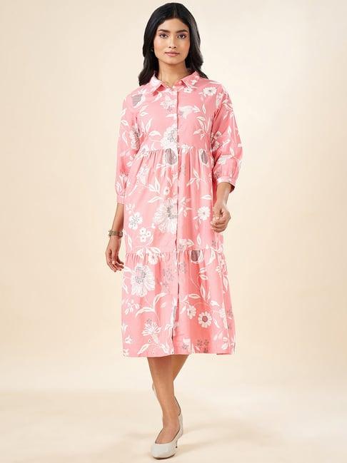 akkriti by pantaloons pink floral print shirt dress