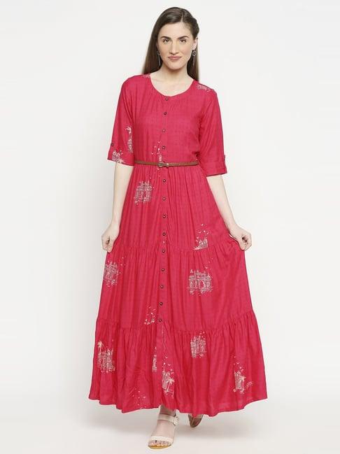 akkriti by pantaloons pink printed maxi dress