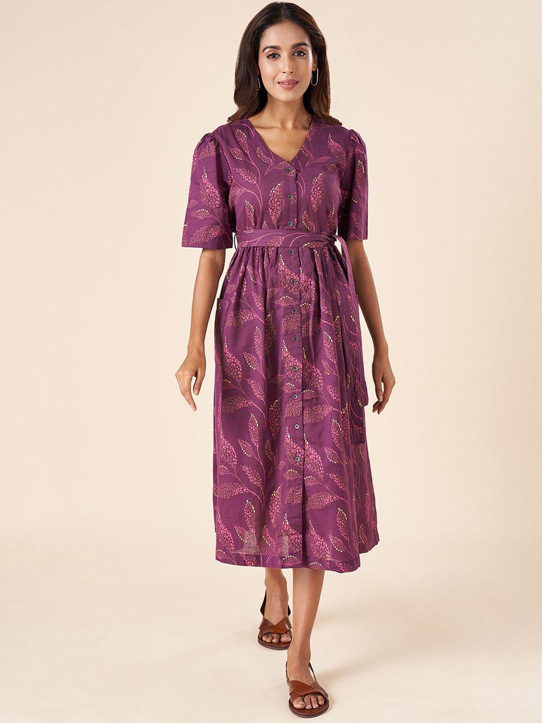 akkriti by pantaloons purple print fit & flare midi dress