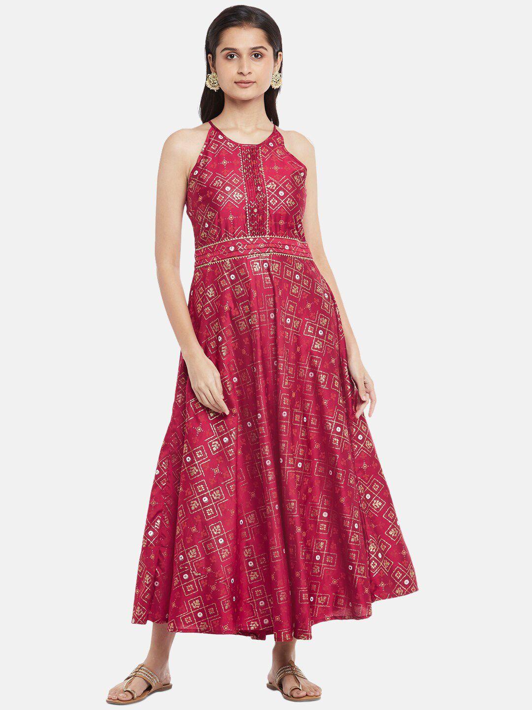 akkriti by pantaloons red & gold-toned ethnic motifs maxi dress