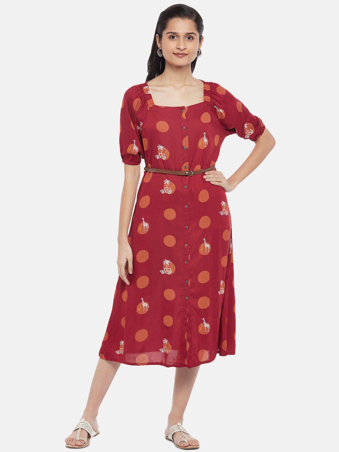 akkriti by pantaloons red ethnic motifs a-line midi dress