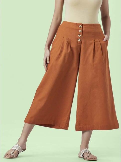 akkriti by pantaloons rust cotton mid rise culottes
