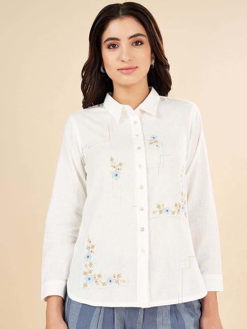 akkriti by pantaloons snow white cotton embroidered tunic