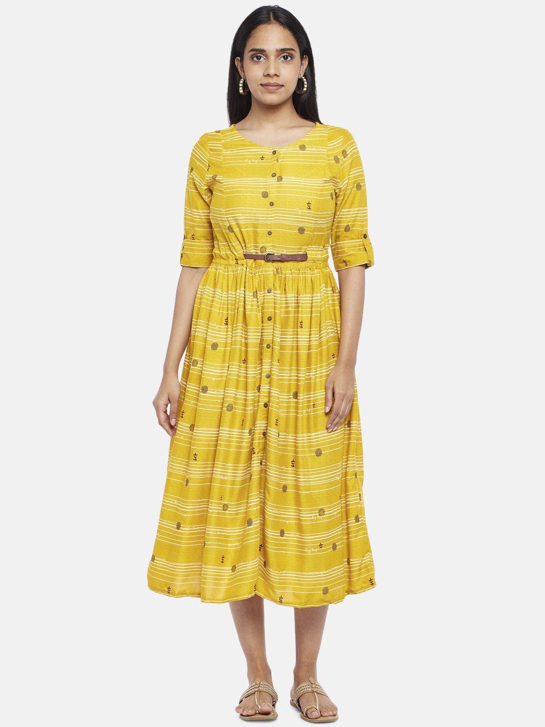 akkriti by pantaloons striped belted roll-up sleeves midi shirt dress