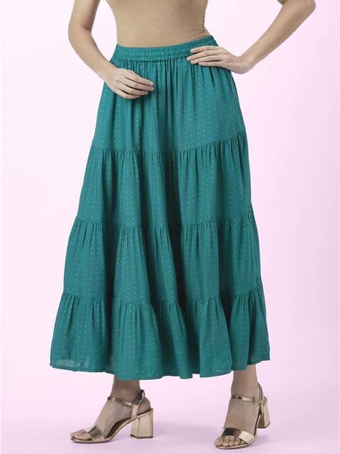 akkriti by pantaloons teal blue printed skirt