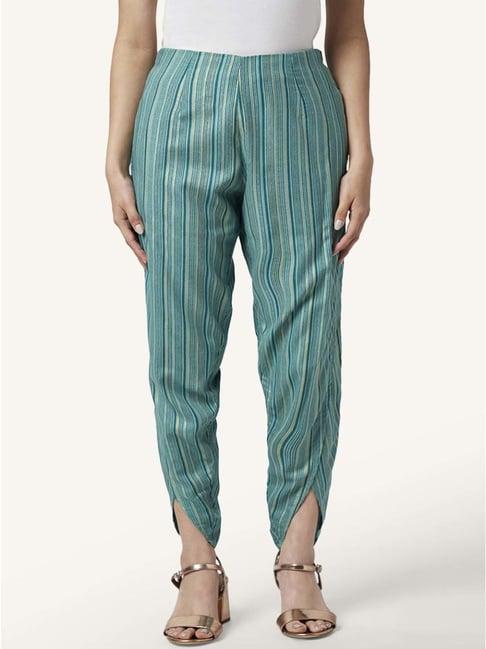 akkriti by pantaloons teal blue striped dhoti pants