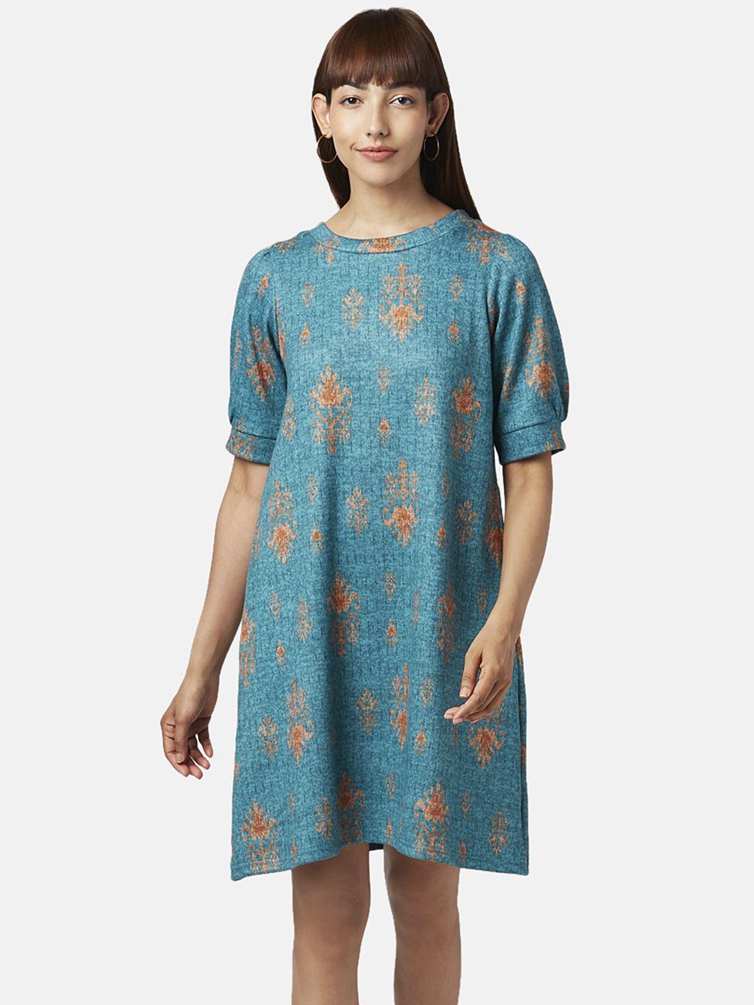 akkriti by pantaloons teal floral a-line dress