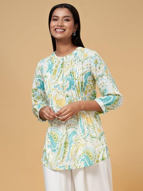 akkriti by pantaloons turquoise & yellow printed tunic