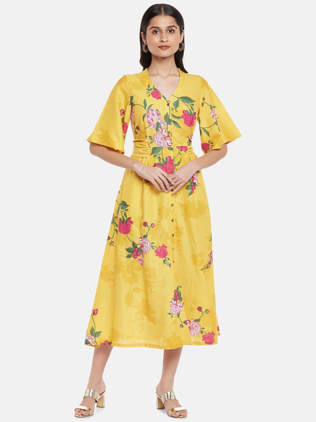 akkriti by pantaloons v-neck floral printed fit & flare cotton midi dress