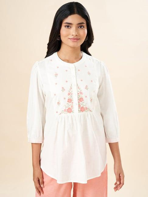 akkriti by pantaloons whisper white embroidered tunic