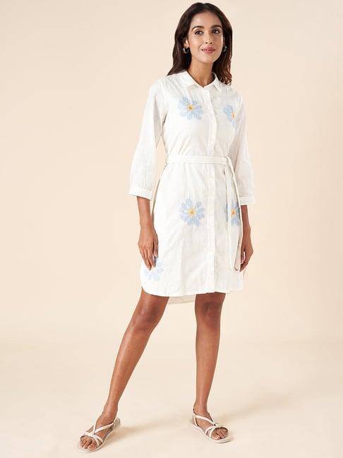 akkriti by pantaloons white cotton embroidered shirt dress