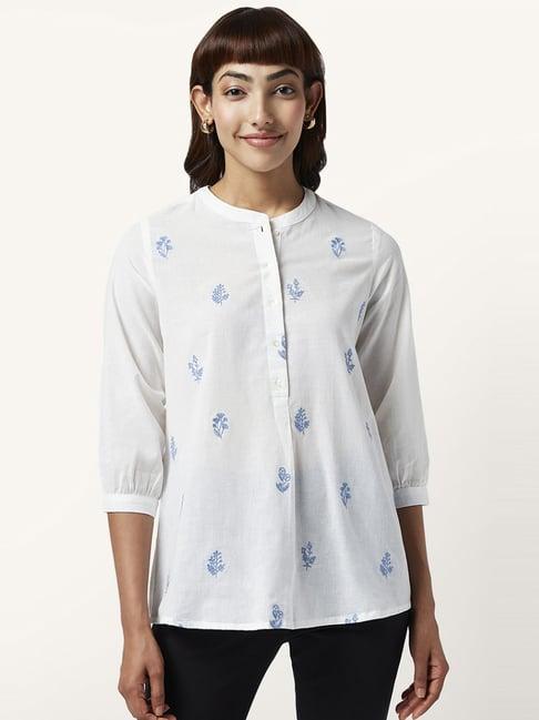 akkriti by pantaloons white cotton embroidered tunic